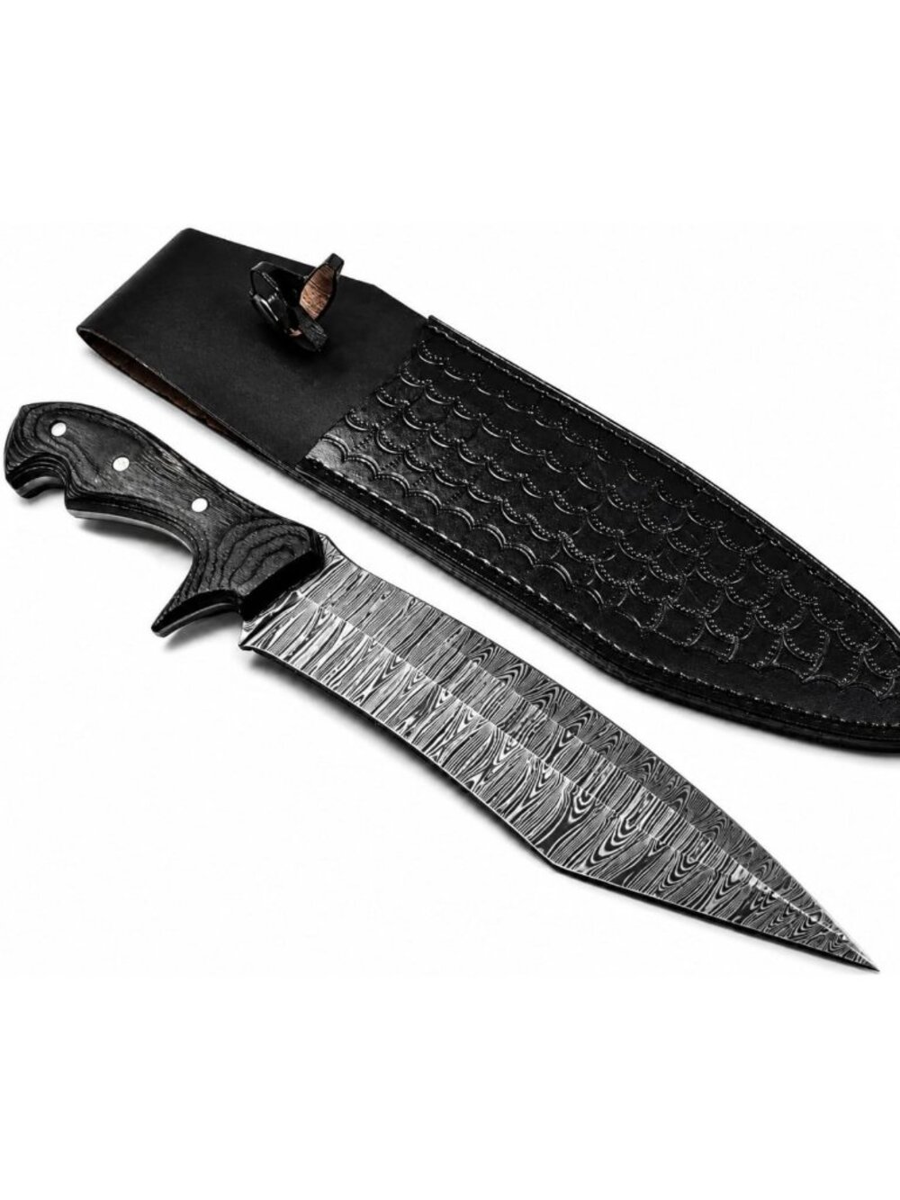 Hand Forged Damascus Steel Hunting Knife - 13" Fixed Blade, Outdoor Survival